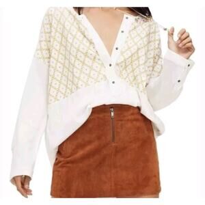 We The Free Womens Size XS Free Spirit Henley Tunic Top Embroidered Yellow Boho